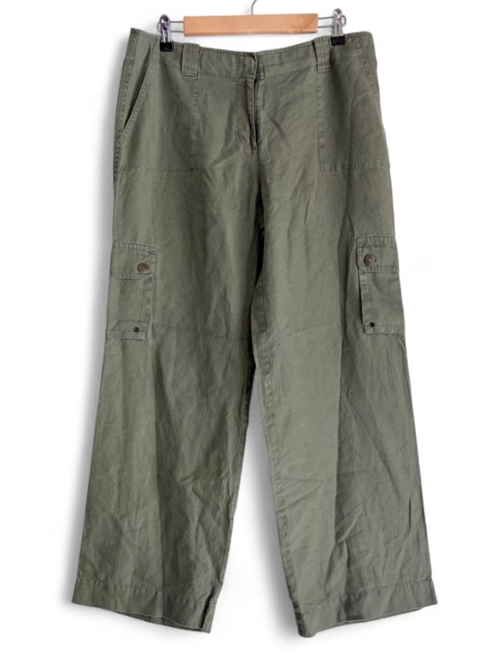 Tapemeasure Olive Green 100% Linen Wide Leg Andi Cargo Pants Size 10